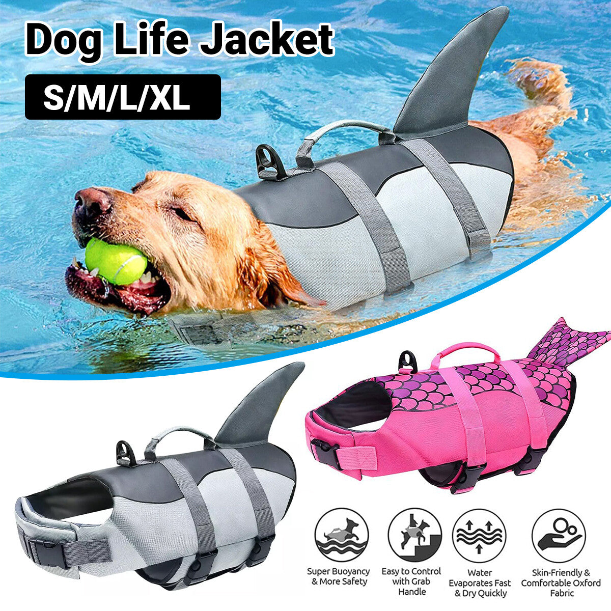 Pet Life Jacket Dog Safety Vest Buoyancy Aid Swimming Boating Lifesaver AU Stock